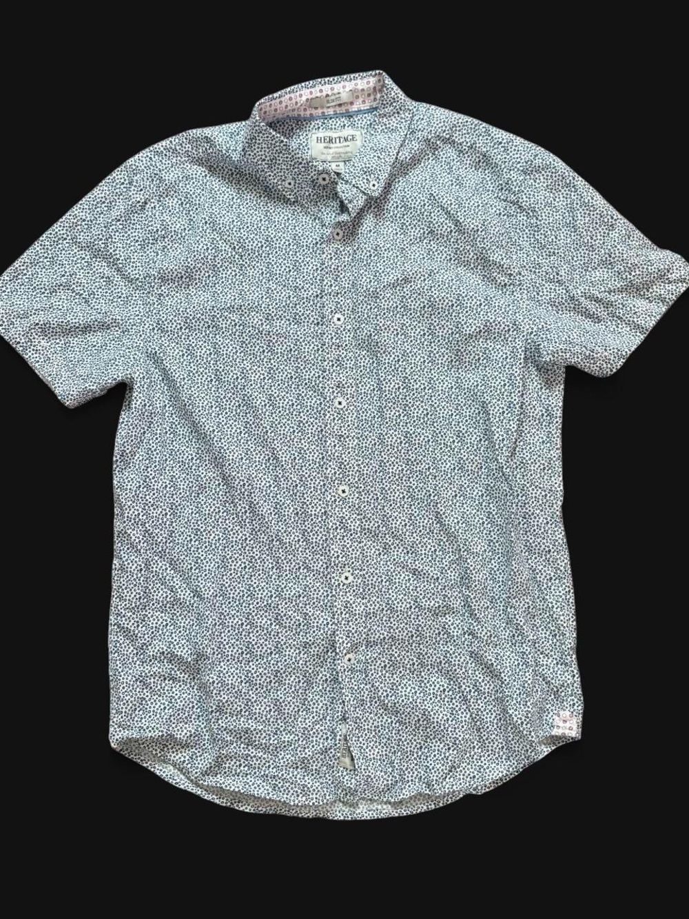 Heritage Men's Short-Sleeve Button-Down Shirt in White with Navy Dot Print
